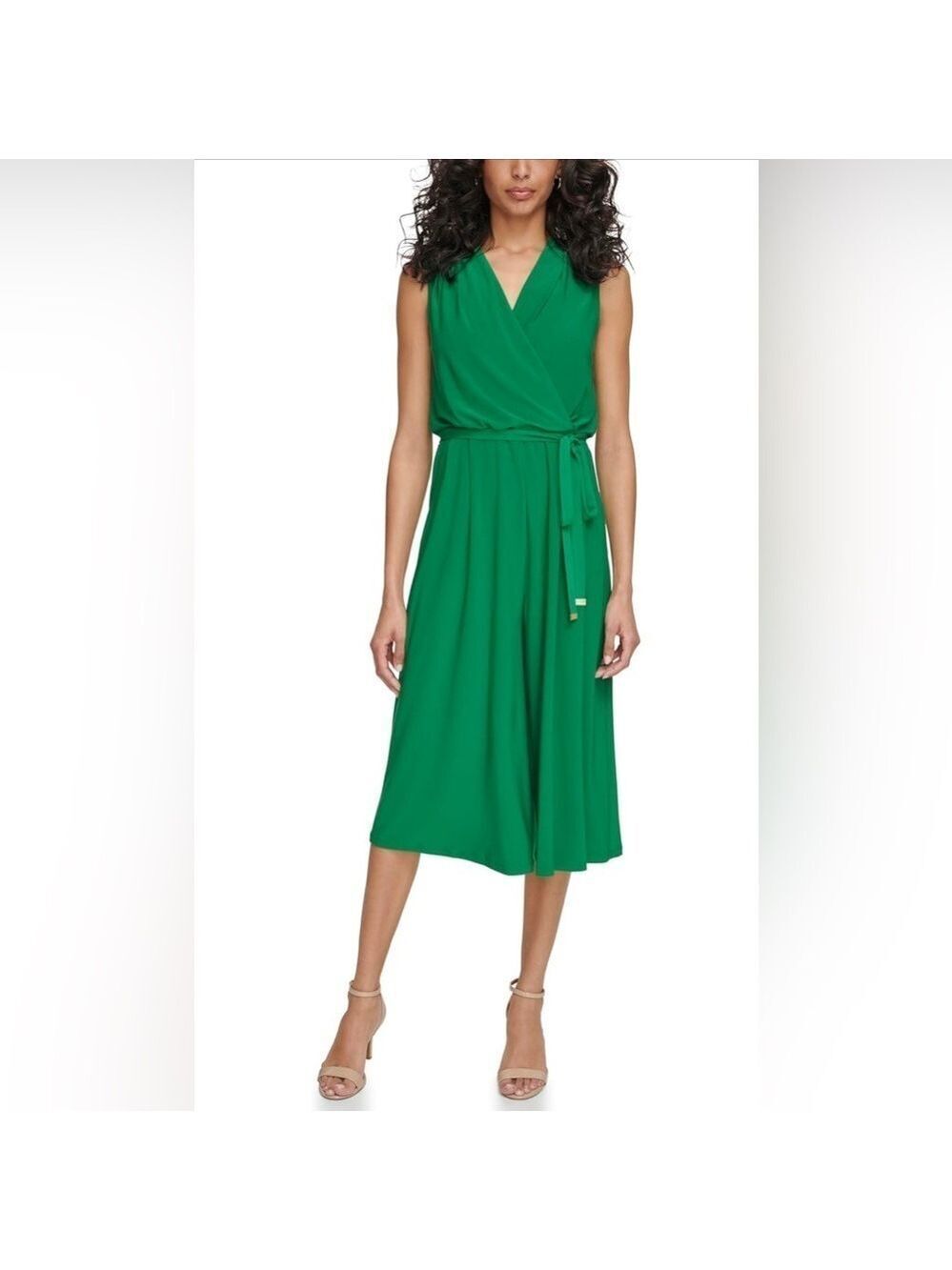 Vince Camuto Womens Sleeveless V-neck Tie Waist Capri Jumpsuit
Size 4